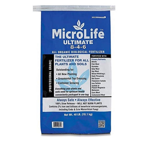 Microlife Ultimate Organic Slow Release Fertilizer for All Plants and Soils Outstanding for All New Planting Ornamental Top Dressing and Container Growing Greener Gardeners Offers Local Delivery to the Cypress area of Houston Texas Fertilizer Application also Offered at Hourly Landscaping Rate